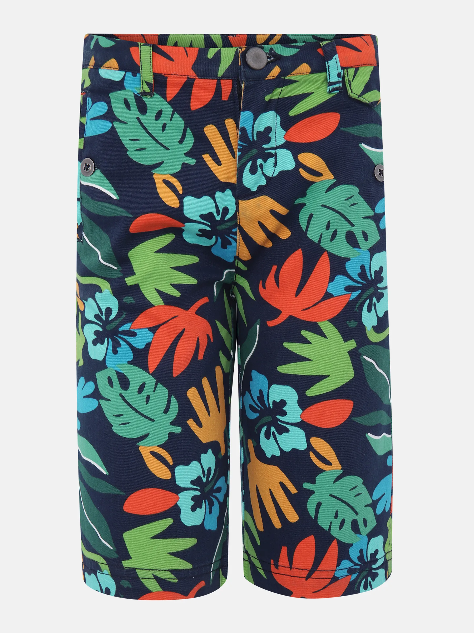 Blue Printed Gabardine Short Pant